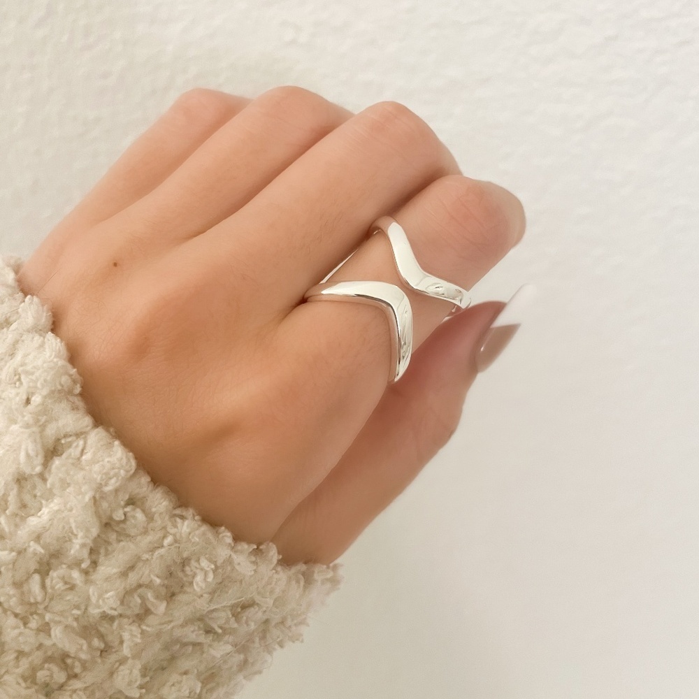 925 Sterling Silver Chunky Ring Silver Statement Ring Large Geometric Ring - Picture 2 of 9